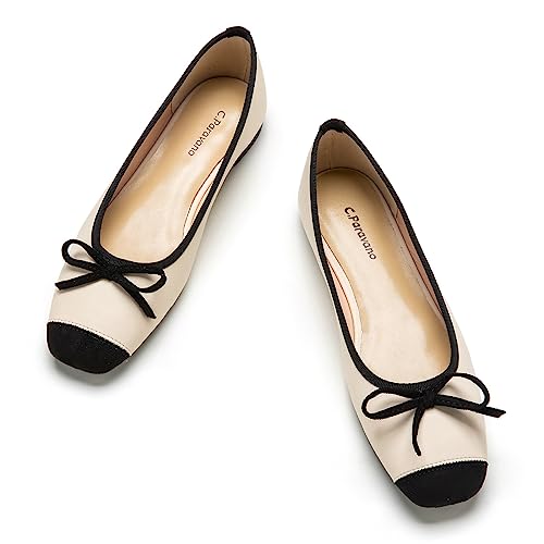 Image of C.Paravano Ballet Flats | Square Toe Shoes | Bow Slip Ons | Ballet Shoes for Women | Dressy Flats for Women