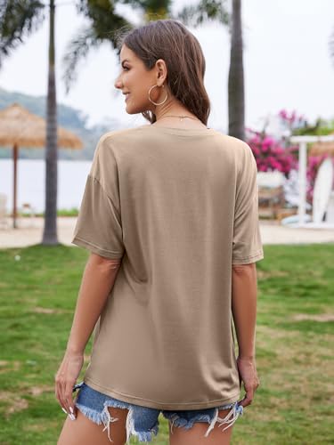 Image of UNCLECAT Womens Deep V Neck T Shirts Summer Oversized Short Sleeve Tops