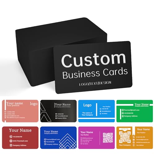 Tarjetas de visita de metal personalizadas, paquete de 20 a 600 tarjetas de visita grabadas personalizadas con tu logotipo/texto/código QR/diseño para doble cara, tarjetas de nombre impermeables de