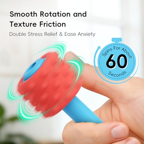 4 in 1 Pencil Fidgets for ADHD & Autism Anxiety Relief,60s Continuous Spin Pencil Topper with Textured Spinners,Silent Sensory Stress Relief Tool for Focus & Calm,Fidget Pen Flipper for Home&Classroom