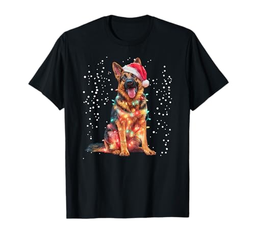Luces de Navidad Pastor Alemán con Sombrero De Navidad Lindo Perro Camiseta