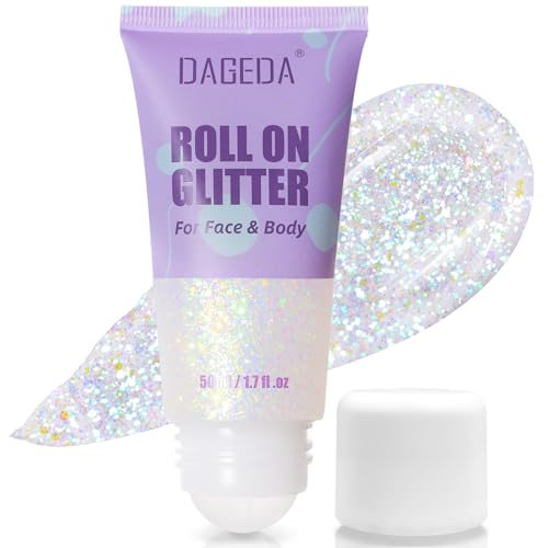 DAGEDA Roll-on Body Glitter,Holographic Eye Face Hair Glitter Gel for Festival Outfit Mermaid Accessories,Chameleon Color Body Shimmer Makeup Rave Outfits Accessories for Women 50ml(Dazzle)