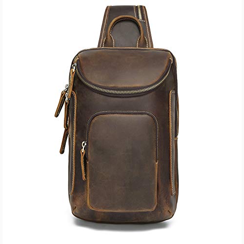 Lannsyne Vintage Full Grain Leather Sling Bag Crossbody Chest Daypack #TOP1