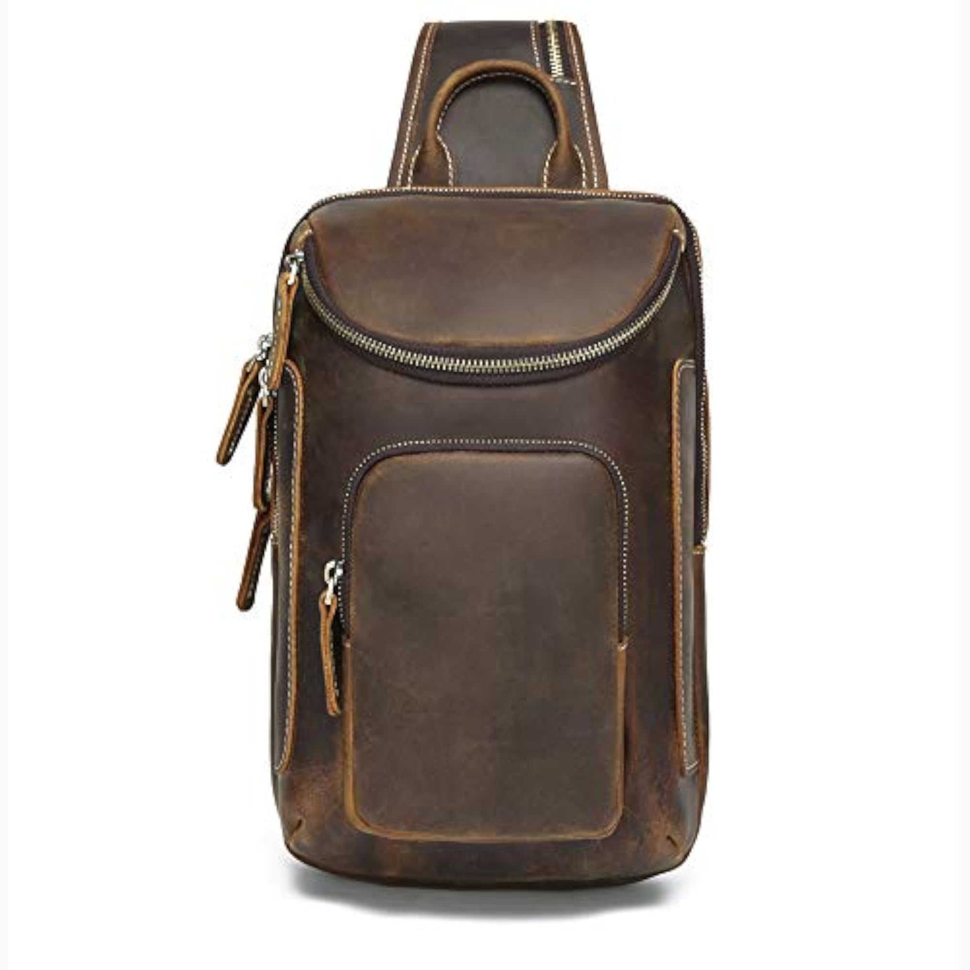 Vintage Full Grain Leather Sling Bag Crossbody Chest Daypack
