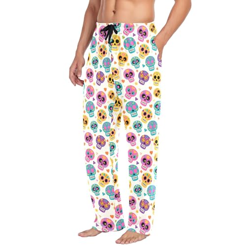 Men's Pajama Pants Floral Skull Skeleton Pajamas Bottoms Pj Pants Soft Cotton Lounge Pant Sleepwear Bottom for Men4