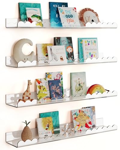 G&W Gruwald BL001 4 Pack Clear 23 Inches Acrylic Book Shelf For Kids Room, Floating Kids Book Shelves cover