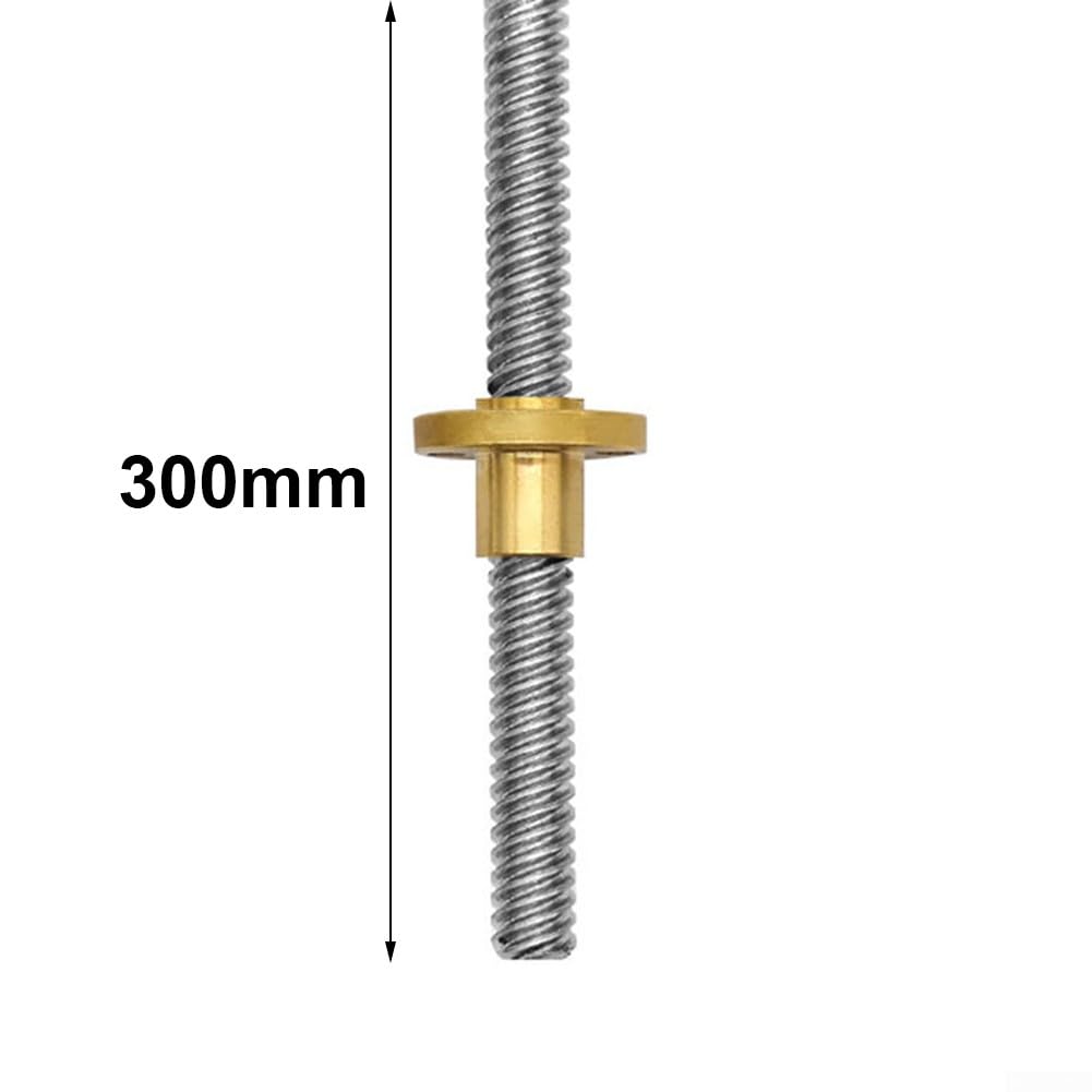 2 Pcs T8 Lead-Screw With Brass Nut, Stainless Steel 300Mm T8 Rod With Brass Nut, Threaded Spindle Set With Brass Nut For 3D-Printer And CNC Machine
