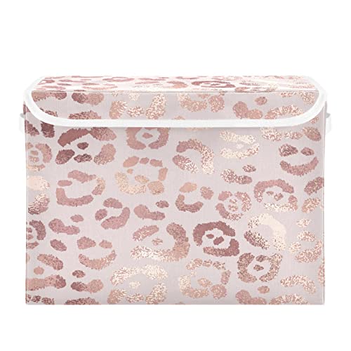 Mnsruu Storage Boxes with Lids, Rose Gold Leopard Print Pink Large Storage Basket Organizer Shelves Cube Bin Toy Clothes Underbed - Image 3