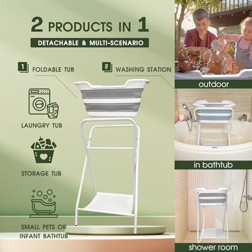 CYGNE-2-in-1-Dog-Bathtub-Washing-Station-Elevated-Collapsible-Bathtub-with-Drainhole-Shower-Head-Holder-Storage-Rack-Foldable-Portable-IndoorOutdoor-Pet-Bathing-Grooming-for-Small-Dogs-Cats CYGNE 2 in 1 Dog Bathtub Washing Station Elevated Collapsible Bathtub with Drainhole Shower Head Holder Storage Rack Foldable Portable IndoorOutdoor Pet Bathing Grooming for Small Dogs Cats