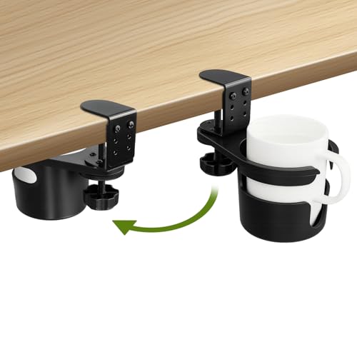 ドリンクホルダー デスク 360度回転収納 クランプ式 カップホルダー 取り付け簡単 スペース節約 机の下に収納できる (ブラック)