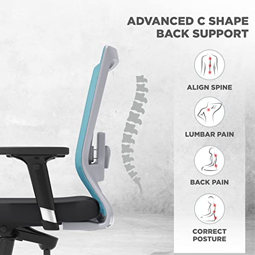 Image of The Sleep Company SmartGRID Stylux Ergo Mid-Back Home & Office Chair | Patented SmartGRID Technology | SpinePro Adjustable Cushioned Ergonomic Lumbar Support for Desk Chair | Enduring Design | Blue