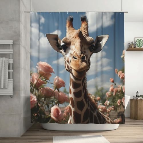 Rideau de douche original girafe imperméable avec crochets 182.9 cm - 2