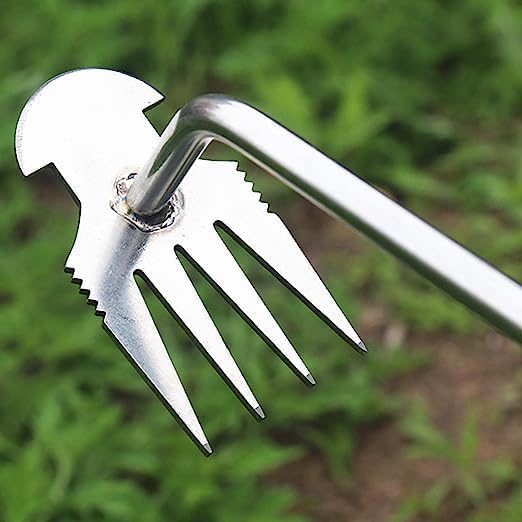 REDBUILD® Garden Weeding Tool with Wooden Handle || Weeder Hand Tool 4 Claws || High Carbon Steel || Manual Weed Puller for Lawn and Garden || Gardening Tools || Weed Removal Tool (Stainless Steel) - Image 7 thumbnail