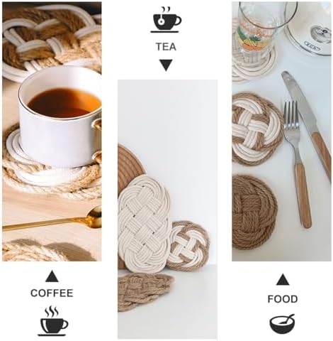 NUOBESTY Pamuk iplik altlık yuvarlak kaymaz servis altlığı ısıya dayanıklı izolasyon altlığı beyaz kahverengi masa koruması ve dekorasyon için ev, kafe, restoran - Görsel 6