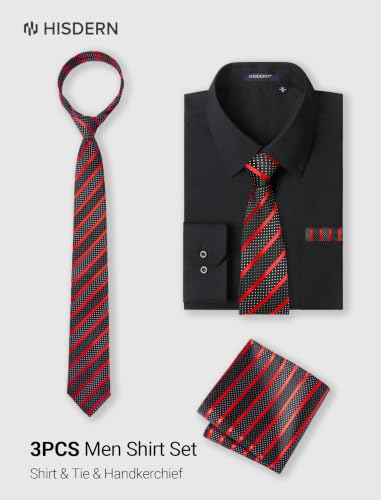Image of HISDERN Mens Dress Shirt with Tie Pocket Square Set Classic Button Down Shirt Matching Tie Long Sleeve Shirts