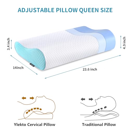 Memory Foam Pillows Neck Pillow Bed Pillow for Sleeping Ergonomic Cervical Contour Pillow for Side Back Stomach Sleeper for Neck and Shoulder Pain