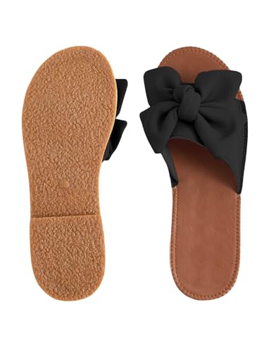 Image of Verdusa Women's Bow Flat Sandals Leather Open Toe Flats Summer Vacation Shoes Beach Sandals Outdoor Slippers