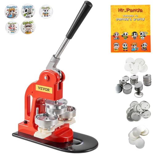 VEVOR Buttonmaschine Knopfmachermaschine 58 mm, Badge Punch Press 500 STK. Blechdeckel, DIY Badge Press Machine Abzeichen Button Maker, 250 STK. Kunststoffunterteile + 250 Eisenunterteile Badge Maker