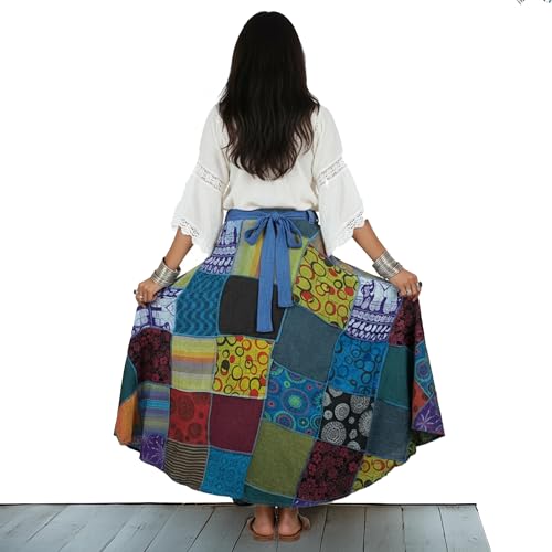 Image of Agan Boho Maxi Wrap Skirt for Women, Tie Dye Cotton Long Flowy Summer Skirt