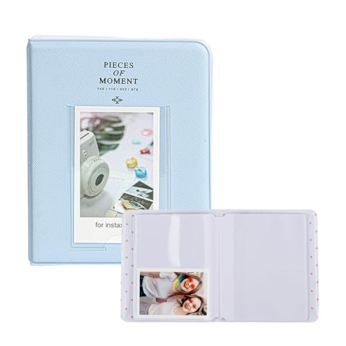 Image of ZIBUYU Photo Album for Instant Mini 12 11 9, PU Leather Cover, 64 Photo Capacity for Instant Camera Film, Home Travel Display, Blue