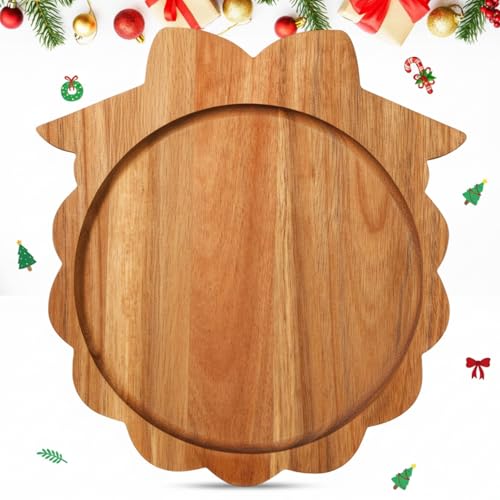 Bokon 12' Wreath Christmas Charcuterie Board Wooden Cutting Board Xmas Serving Platter Tray Cookie Plate for Cheese Bread Dessert Fruit, Gift for Christmas Party Holiday Decoration(Acacia Wood)