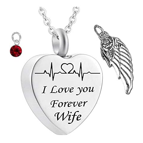 Hoisy Ashes Keepsake Outdoors, Urns for Ashes Necklace Dad Heart Electrocardiogram I Love You Forever Wife Silver 50X2cm Cover