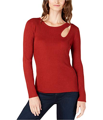 INC Women's Sweater Burnt Pepper Large Ribbed Cutout Pullover Brown L
