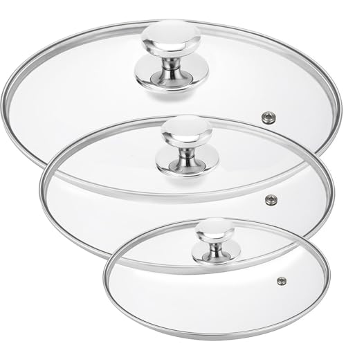 Glass Lid for Pots and Pans 3 pcs Lid Replacement Set Cookware Cover (8 In + 10.25 In + 12 In)