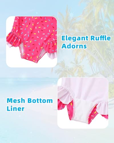 Girls One Piece Swimsuits Long Sleeve Ruffle Zipper Bathing Suit Cute Kids UPF 50+ Rashguard Swimwear 1-6 Years3