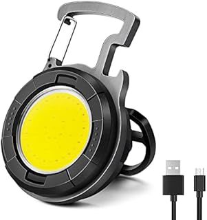 Keychain Flashlights, Linkax COB Light Mini Flashlight USB Rechargeable 800 Lumens, Portable Pocket Light with Folding Bracket Bottle Opener and Magnet Base, 4 Light Modes, Best Gifts for Man/Father