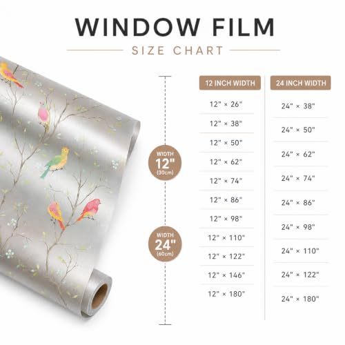 Image of Self Adhesive Window Privacy Film for Glass Windows & Doors | UV Blocking, Heat & Glare Reduction | Decorative Frosted Glass Film Easy to Apply (Bird with Frosted Background, 12X150 Inch)