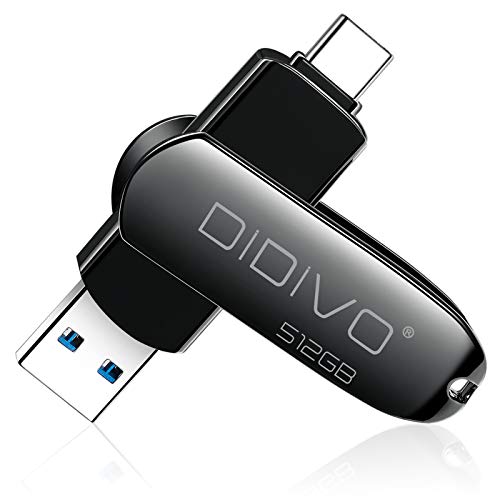 DIDIVO USB C Stick 512GB USB C Flash Laufwerk 2 in 1 USB 3.0 Typ C Speicherstick OTG USB Stick Pen-Laufwerk Externer Speicher für USB-C-Smartphones, Tablets, Neues MacBook, Laptops,PC (512GB, Schwarz)