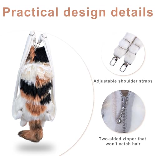Image of Chongker Cat Shaped Backpack - Handcrafted Stuffed Animals Plush Bag with Adjustable Shoulder, Crossbody, and Handbag Straps (Dark Calico Backpack)