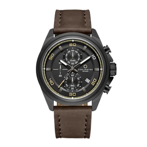 Image of Carlington Nitro Analog Chronograph Men's Premium Leather Strap Wrist Watch | Quartz Movement | Water & Shock Resistant Watch for Men | Casual & Formal Wear - CT 8075