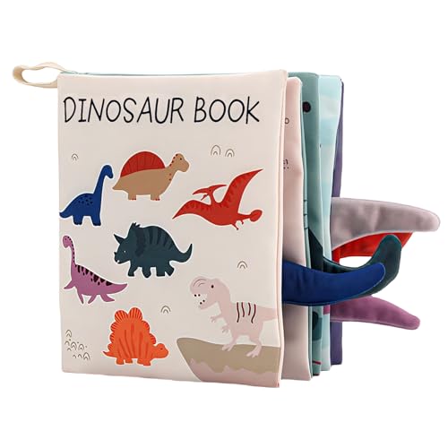 Dinosaur Baby Books Toys, Touch Feel Cloth Crinkle Soft Books for Babies Infants, 0-6-12-18 Months, with Toy, Mirror, Tail and Crinkle, Early...