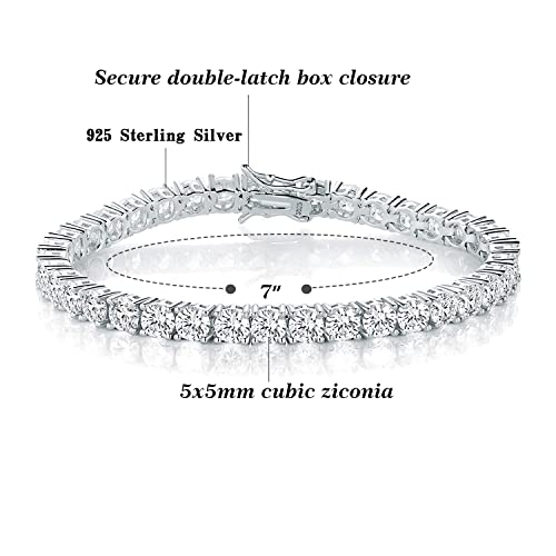Tikje 925 Sterling Silver 5Mm Cubic Zirconia Classic Tennis Bracelet | White Gold Bracelets For Women | Size 7Inch #TOP2