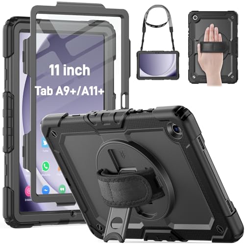 HXCASEAC Case for Samsung Galaxy Tab A9+ Plus / A11+ Plus 11 Inch, Protective with Screen Protector/Hand Strap/Pen Holder, Shockproof for Samsung A9 Plus Tablet Case SM-X210 SM-X218 SM-X230 - Black