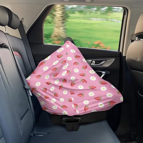 Image of Carseat Cover for Babies, All Weather Breathable Infant Carseat Cover Lightweight Baby Carrier Cover for Girls Boys, Strawberry Daisy