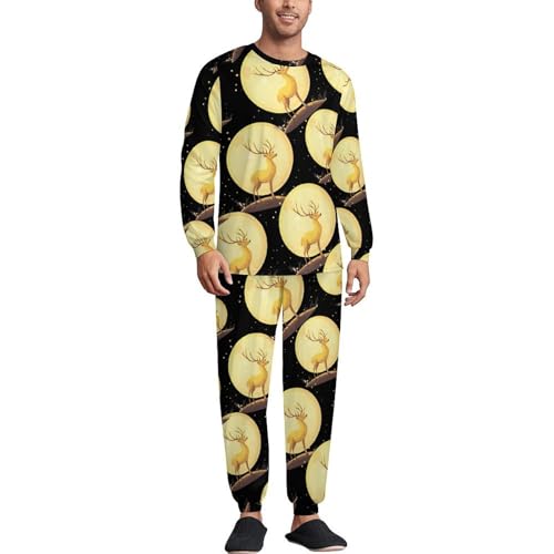 Wilderness Deer Hunting Mens Pajamas Set Long Sleeve Sleepwear Pjs Set Shirts And Bottoms Sleep Sets Loungwear