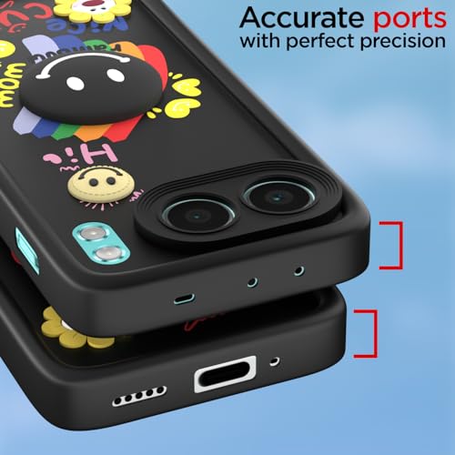 Image of Pikkme Back Cover for OnePlus Nord 4 5G | Soft Silicone| Cute Rainbow Smile & 3D Cartoon Flower Design | Shockproof Raised Camera Protection Bumper Case (Black)