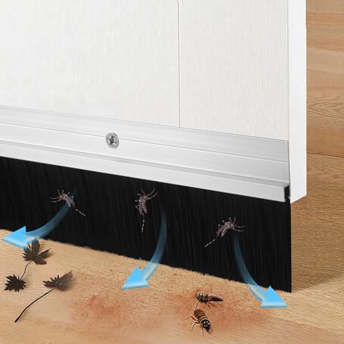 Image of Retsun Door Brush Seal Strip – 53mm (2.1") W x 880mm (34.6") L, Silver Aluminium Frame with Durable Black PP Brush Bristles, Draught, Dustproof, Weatherproof & Pest Control(3cm, 1)