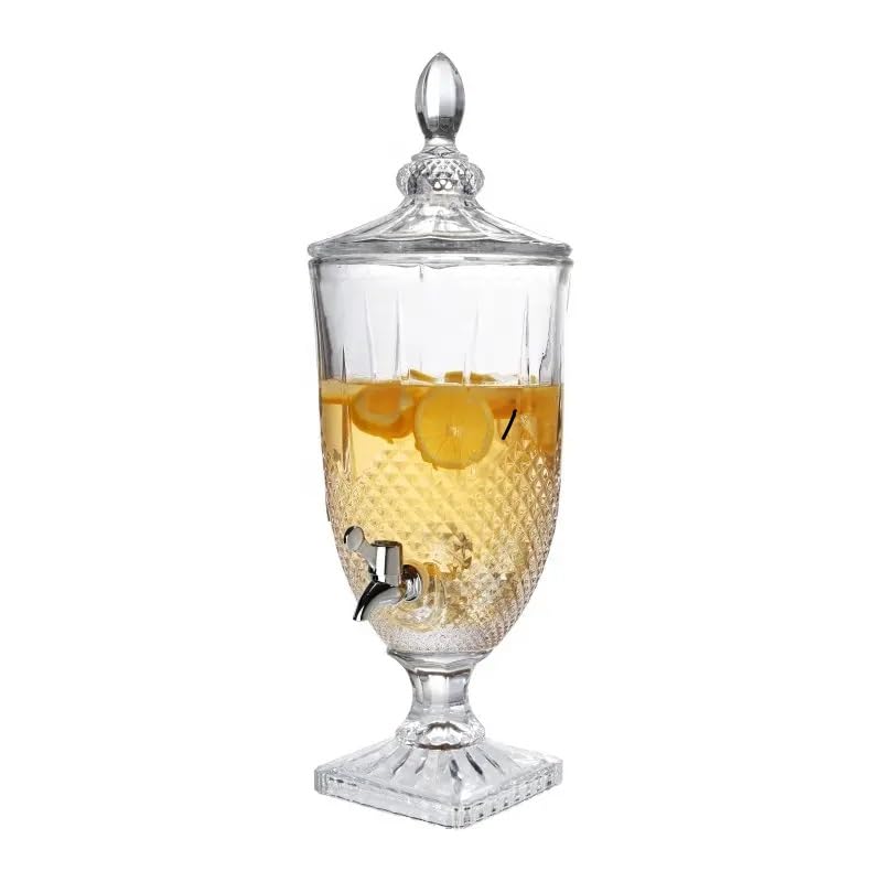 Patrani Fashion Glass Mason Jar Cold Water Dispenser 2000 ML Set of 1 Beverage Drink Dispenser, Glasses Pitcher with tap Spigot and Drink Dispenser, Glass Pitcher, Detox(NO Design Choice Available) 1