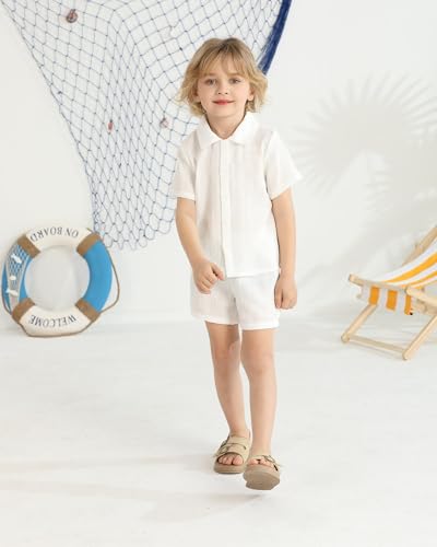 Image of Toddler Boy Clothes Little Kids Summer Outfits Short Sleeve Button Down Shirt Top Shorts Set 2 PCS Boy's Clothing