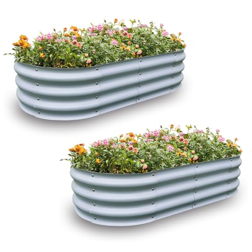 Gardmax 2 Pack Galvanized Raised Garden Bed, Lightweight Planter Boxes Outdoor with Easy Assembly, Large Garden Bed for Vegetables, Fruits, Flower Silver