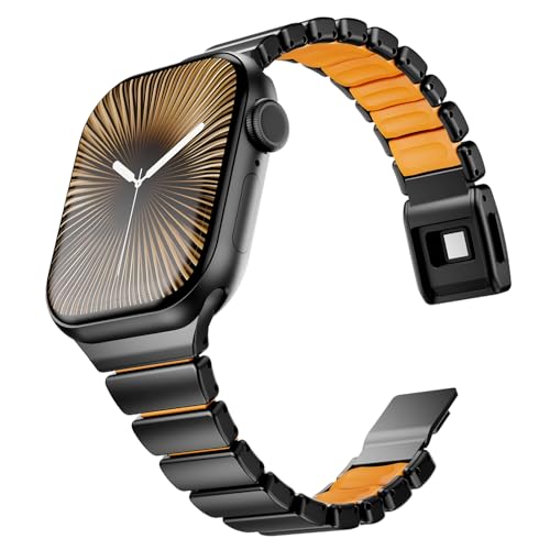 Image of Magnetic Titanium Band Compatible with Apple Watch Ultra 3 /2 /1 Band 49mm Series 11 10 46mm 45mm 44mm 42mm SE 3 /2 /1 9 8 7 6 5 4,Luxury Silicone Dual-Layer Link For iwatch Men Women