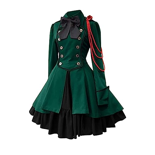 Gothic Kleidung Damen Elegant Rockabilly Kleid Swing A-Linie Partykleider Vintage Steampunk Kostüm Hohe Taille Cocktailkleid Festliches Halloween...