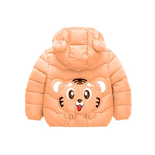 Baby Boy Winter Jacket Down Cotton Windproof Warm Winter Coats Zipper Cartoon Tiger Prints Bear (Rose Gold, 4-5 Years)2