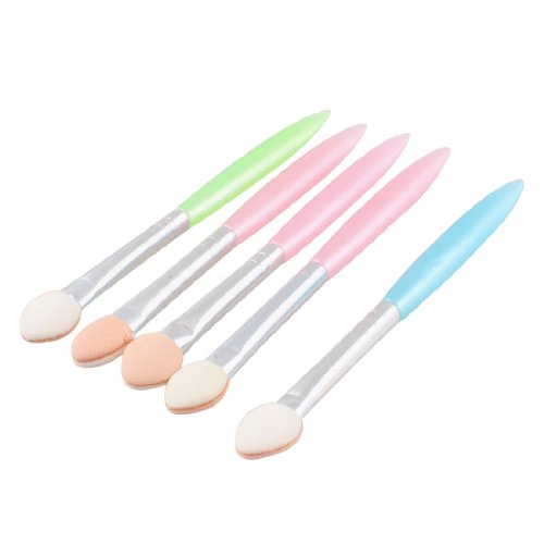 uxcell 5 Pcs Assorted Color Plastic Handle Eye Eyeshadow Sponge Brushes Makeup Applicators