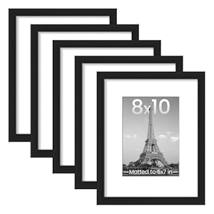upsimples 8×10 Picture Frame Set of 5, Display Pictures 5×7 with Mat or 8 x 10 Without, Wall Gallery Photo Frames, Black