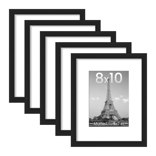 upsimples 8x10 Picture Frame Set of 5,Display Pictures 5x7 with Mat or 8x10 Without Mat,Wall Gallery Photo Frames, Black